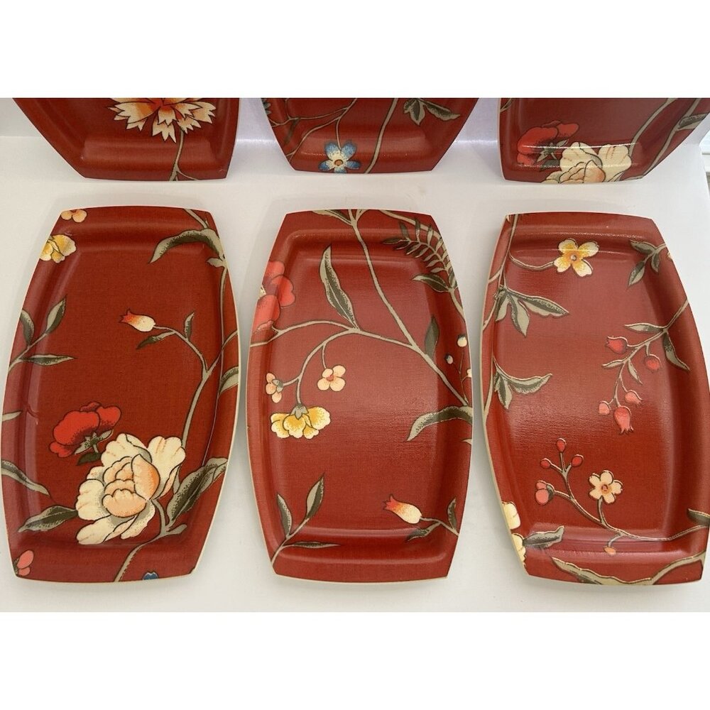 6 Plates Match Mates International Laminations Floral Red Luncheon Fancy Picnic - Picture 2 of 13